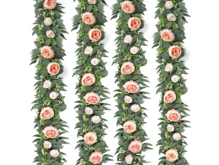 Künstliche Blumengirlande 4-teiliges Set Rose Eukalyptus 170 cm Champagnerrosa, Mehrfarbig, Kunststoff, 10 cm, Dekoration, Blumen & Blumentöpfe, Kunstblumen