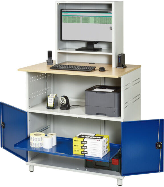 Rau Bureau informatique 1022 avec boîtier moniteur P300mm, L1100xP790xH1840mm (07-1022M3S.11)