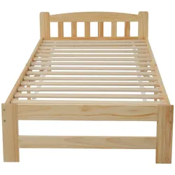 Merax Massivholzbett, Einzelbett Futonbett mit Kopfteil und Lattenrost 90x200cm, Natur