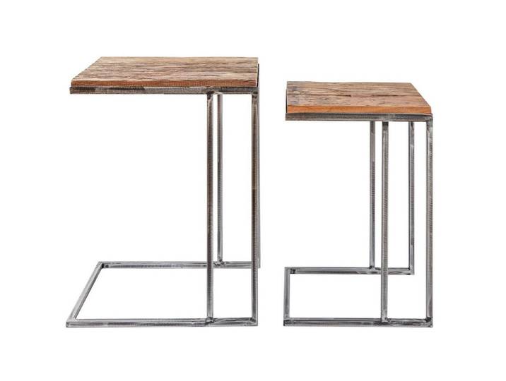 Licht-Erlebnisse Beistelltisch FELIPE, 2er Set Handarbeit aus recyceltem Holz Metall in Natur Schwarz