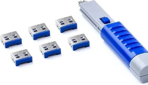 ESSENTIAL USB-A Port Lock (UL03) + Lock Key Basic (U03), Einsteckschloss Farbcode Dunkelblau, 6 Stück + 1 Schlüssel