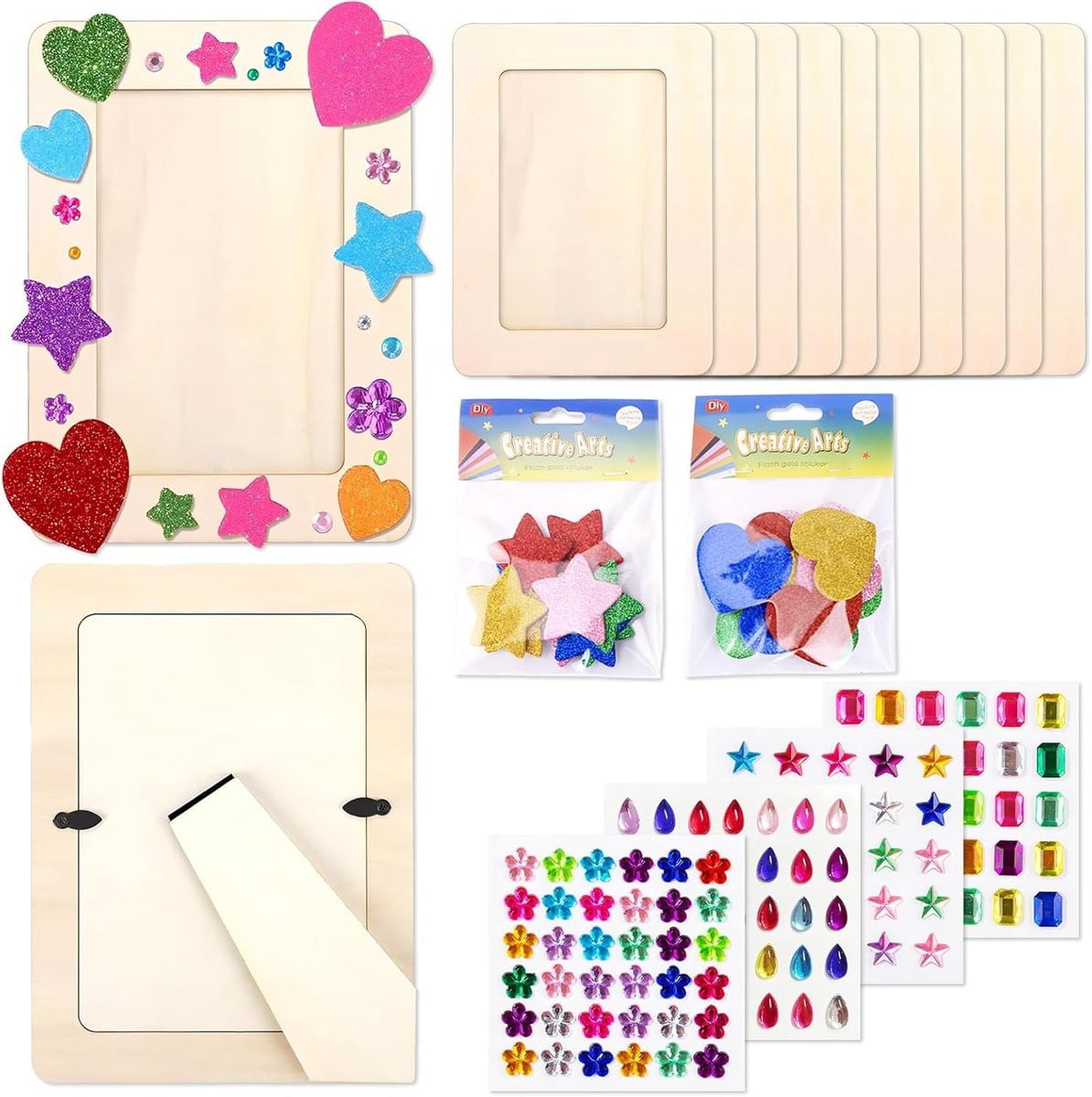 Houten fotolijsten knutselset voor kinderen met decoratie, 14 x 19 cm