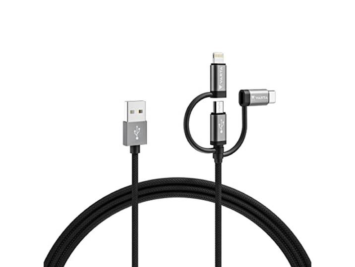 VARTA 3in1 Kabel USB A naar Lightning, Micro USB, USB C, 2 m, tot 12 W