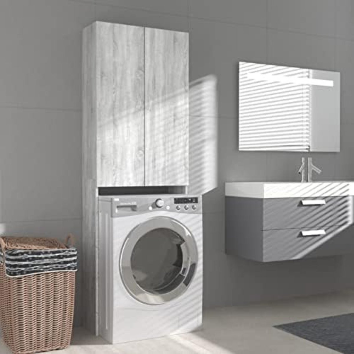 Wasmachine ombouw kast voor de badkamer met MDF deuren, wandmontage