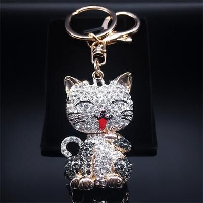 ModernMart Sparkling Cat Keychain Rhinestone Kitty Bag Charm For Keys & Handbags a