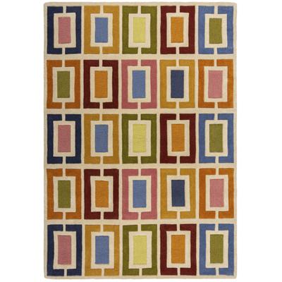 Wollteppich FLAIR RUGS "Retro Blocks mit Hoch-Tief-Effekt", bunt, B:160cm H:10mm L:230cm, Wolle, Teppiche, handgeschnitzter Wollteppich,Wohnzimmer, Schlafzimmer, Esszimmer