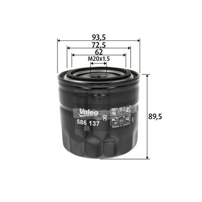 VALEO Ölfilter 586137 Anschraubfilter 90mm GewindemaßM20x1.5 für Volvo GME