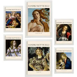 POSTER Set Mit 6 Sandro Boticelli Sammlung A3 & A4 Weißer Rahmen