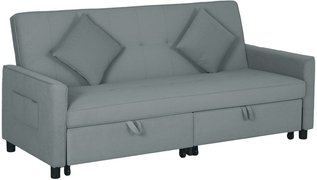 17 Stories HOMCOM Sectional Sofa Bed L-Shaped 3 Seater Sofa Pull Out Couch Bed Grey 89cm H X 196cm W X 90cm D