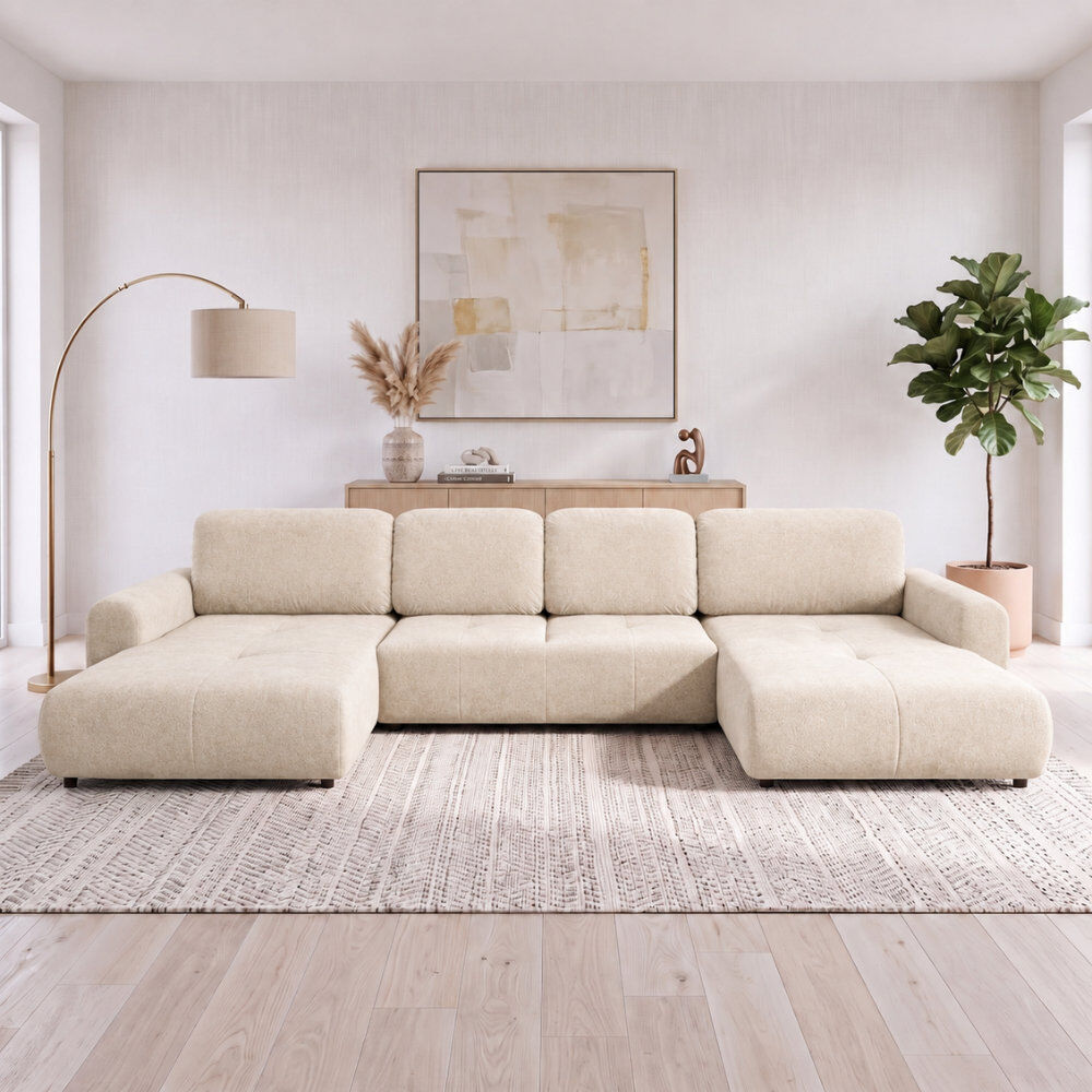 17 Stories Bingo U-Shaped 6 Seater Sofa Bed Beige POP 6 82cm H X 379cm W X 144cm D