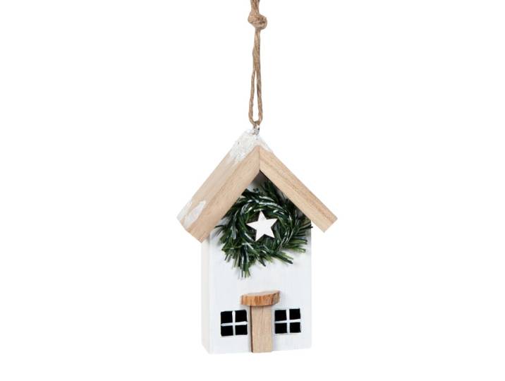 Weihnachtsanhänger Haus mit Weihnachtskranz