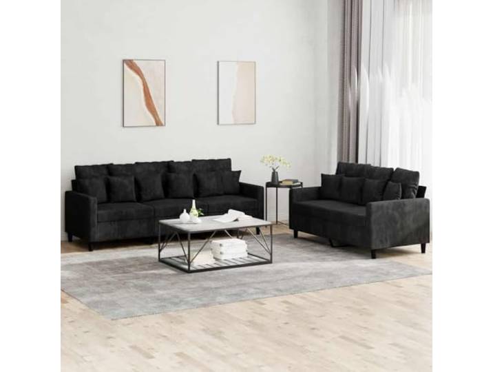 HEFZGDB 2-TLG. Sofagarnitur mit Kissen Schwarz Samt – Weiche Velours Polsterung und Robustes Metallgestell für Langlebigen Komfort, Ideal für Wohnzimmer und Entspannung