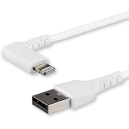 StarTech.com Premium USB-A naar Lightning Kabel 1m Wit - Robuuste 90° haakse USB Type A naar Lightning Charge & Sync oplaadkabel met Aramide Vezels - Apple MFi Certificering - iPhone (RUSBLTMM1MWR)