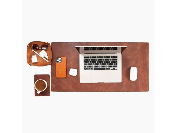 Node Leather Büro-Set – Schreibtischunterlage aus echtem Leder (81,3 x 40,6 cm), Schreibtisch-Organizer und Tassen-Untersetzer – hochwertiges handgefertigtes Bürozubehör für eleganten Arbeitsplatz