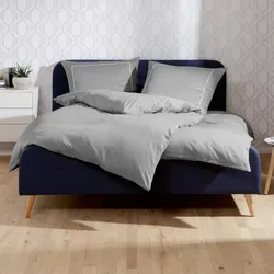 Lorena Uni Mako-Satin Bettwäsche Classic Zierstich 135x200 cm + 80x80 cm | silber - grau