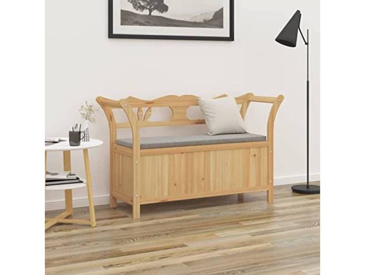 VIHHQGC Sitzbank Massivholz Tanne 107x45x75,5 cm mit Stauraum und Lehne Natürliches Tannenholz, stabiler Holzwerkstoff, viel Stauraum, bequeme Armlehnen, einfache Montage