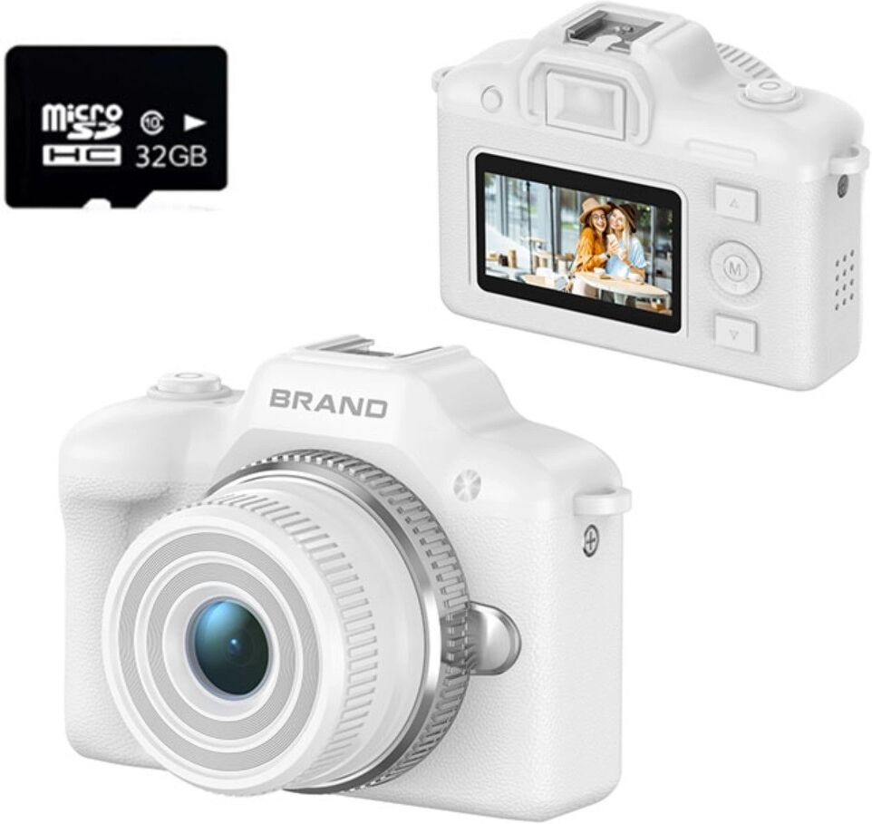 INF Mini SLR Kamera mit 32GB TF-Karte – echte 1080P/30fps, 2K, 5MP Objektiv, 1.47inch HD-Display, Type-C & OTG Weiß