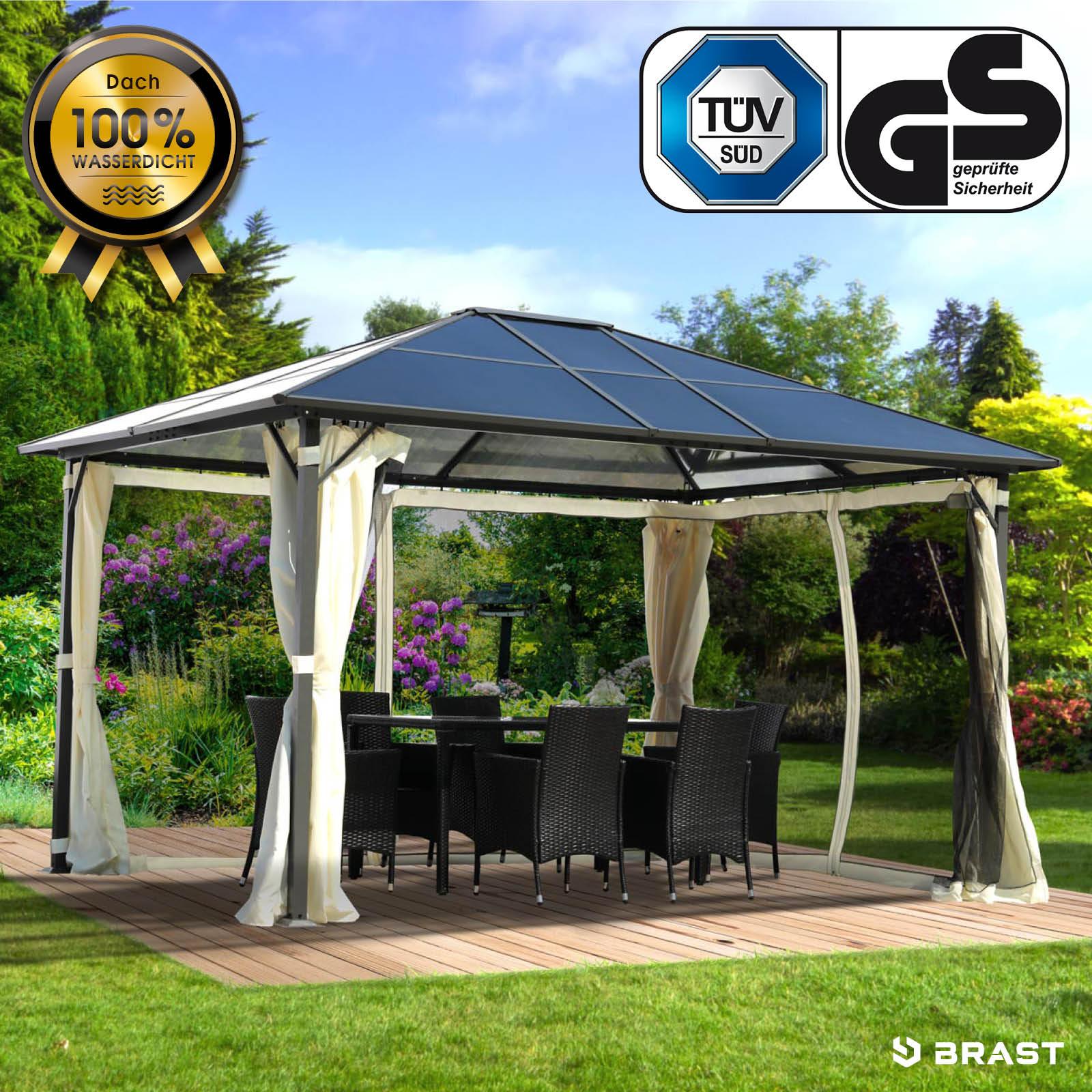 BRASTAlu Pavillon Summerdream | viele Modelle & Farben | Größen 3x3m 3x4m | Moskitonetz | wasserdicht | UV-Schutz | festes Dach | 3x4m Beige