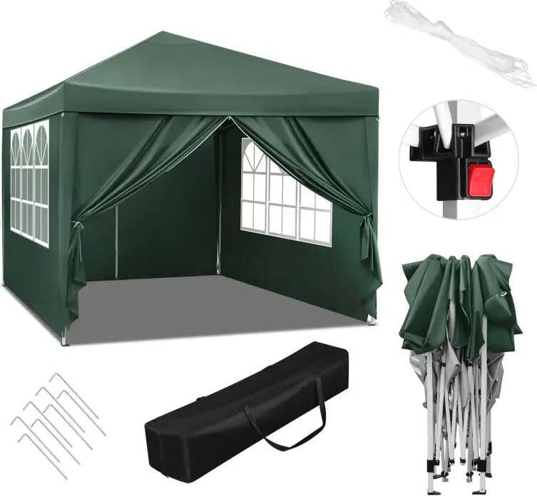 WOLTU Partytent met zijwanden en tuinpaviljoen, waterdicht en weerbestendig, groen, 300 x 300 cm