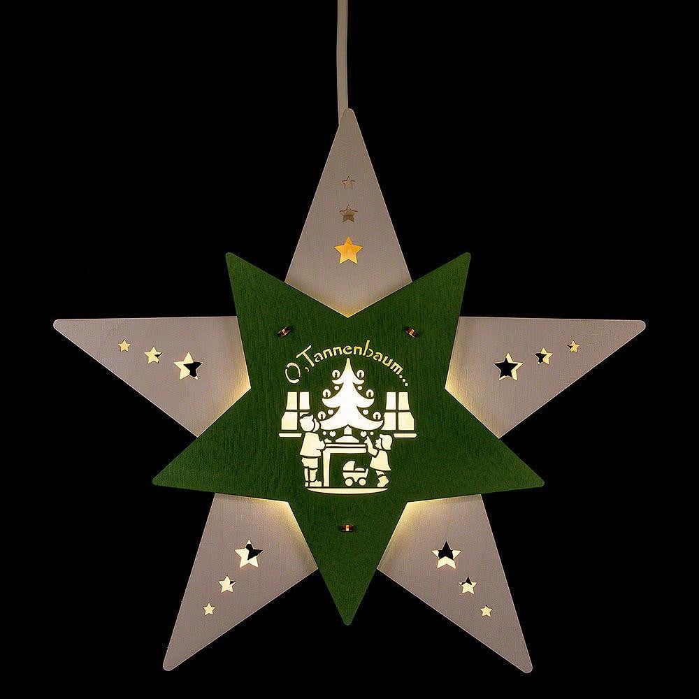 Weigla Holzkunst Raamdecoratie Ster Oh Tannenbaum, wit/groen, B: 30,5 cm, D: 29 cm, H: 6 cm
