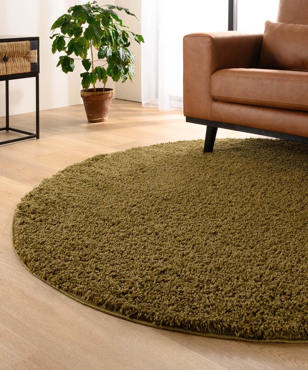 Rond hoogpolig vloerkleed Shaggy Trend olijfgroen 160 cm