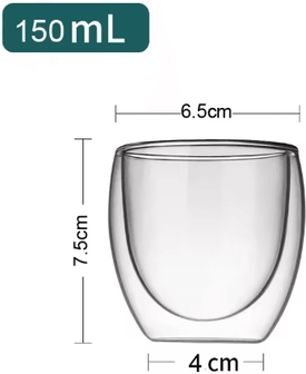 Inspire Picks ThermoClear Double Wall Glass Coffee Cup Heat Resistant Drinkware Set 150ml 2pcs