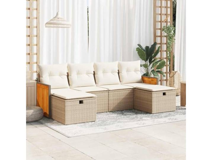 YUTAASU 6-TLG. Poly Rattan Sofagarnitur Beige mit Kissen
