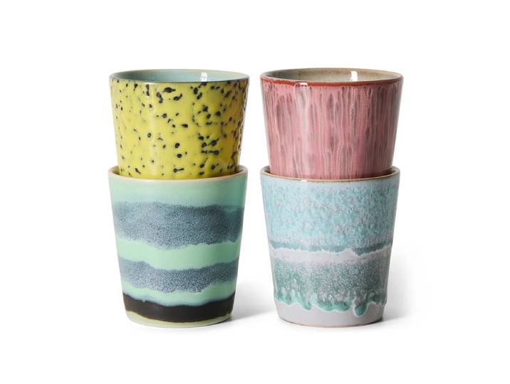HKliving - 70's Kaffeebecher, 230 ml, artistic (4er-Set)
