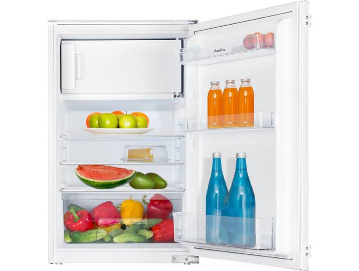 AMICA Einbaukühlschrank EKSS 361 915 , Energieeffizienz: D, silber (weiß), Rechtsanschlag, wechselbar, Kühlschränke, Eleganter Einbaukühlschrank mit leichter Türführung und LED‑Komfort, Einbaukühlschrank