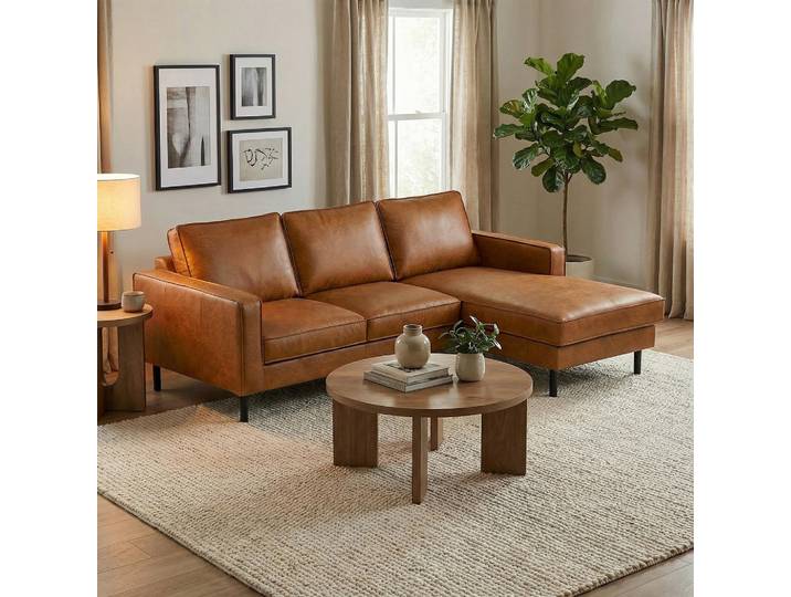 Livetastic Ecksofa, Cognac, Metall, Echtleder, Anilinleder, 3-Sitzer, L-Form, 238x166 cm, Rücken echt, Hocker erhältlich, Bettfunktion Lederauswahl, Bettkasten erhältlich, Wohnzimmer, Sofas & Couches, Wohnlandschaften, Ecksofas
