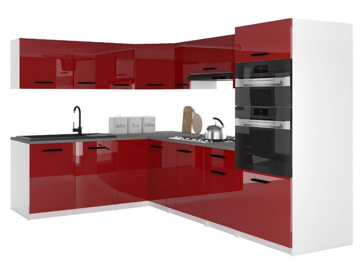 Belini - Coin cuisine moderne ITALIA 8 - Meubles de cuisine 420 cm\, rouge - Cuisine équipée avec éléments hauts\, éléments bas et plans de travail