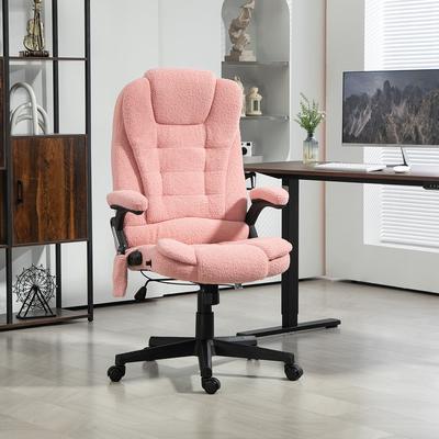 HOMCOM 6 Point Teddy Velvet Vibrating Heat Massage Executive Office Chair