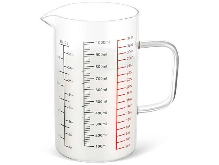 Glasmessbecher mit Griff und Ausguss 1000ml, Mehrfarbig, Glas, Backen & Backzubehör, Messbecher