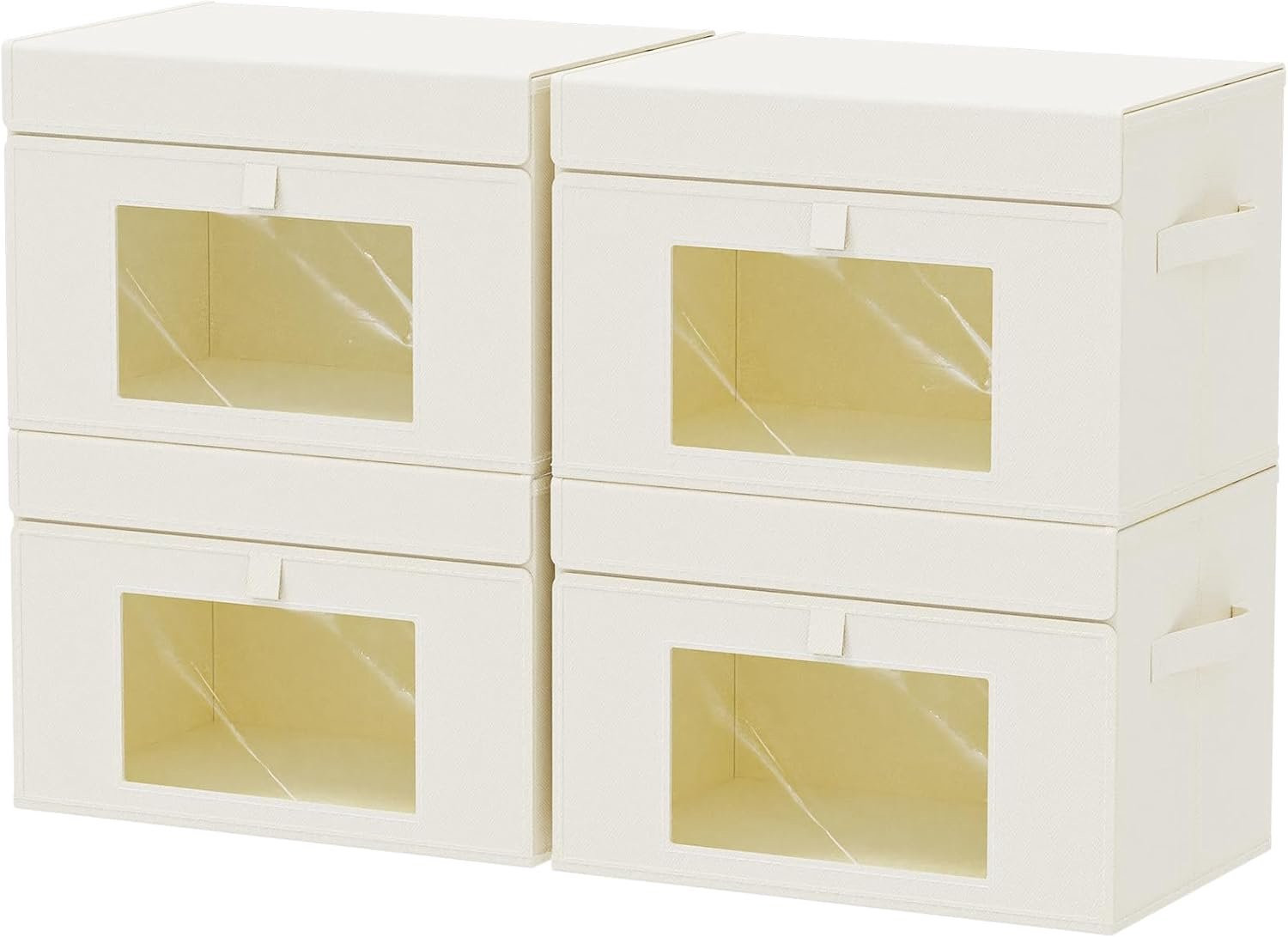 Set van 4 opvouwbare opbergdozen met handgrepen van textiel - Solid