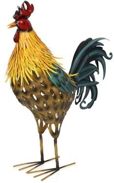 Alpine Metal Multi-Color Feathered Rooster Decor