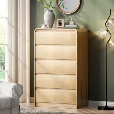 Loedds 45-Inch Tall 5-Drawer Curved Storage Dresser, Antique Natural