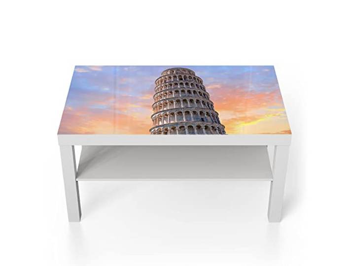 DEQORI Glastisch weiß groß 90x50 cm Motiv Der Schiefe Turm von Pisa ausgefallener Beistelltisch aus Glas Hochglanz Couchtisch fürs Wohnzimmer moderner Couch Tisch mit Design