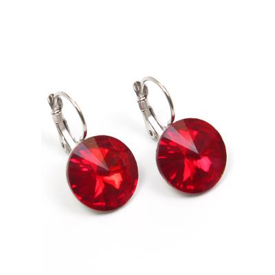 Paar Ohrhänger FIRETTI "leuchtend, bunt, rund", rot (metallfarben, rot, rot), Ohrringe, Damen, Metall, Made in Germany - mit Glasstein