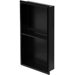 LuxeBath Doppel-Wandnische Edelstahl 30 × 60 × 10 cm Schwarz – Randlose Duschnische, befliesbares Einbauregal, Doppelfach Duschablage für Badezimmer