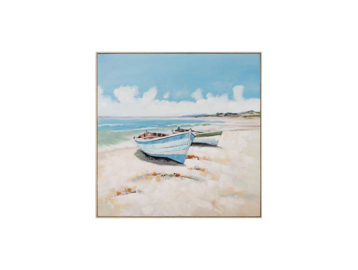 Handbemaltes, gerahmtes Bild „Boote am Strand“ 100 x 100 cm Multicolor Crea Collection