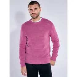 emilio adani Herren Strickpullover mit Waffelstruktur Violett regular gemustert Rundhals - M