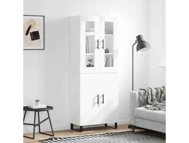 HEFZGDB Modernes Highboard mit Wandhalterung, Praktischer Schrank mit Türen zur Aufbewahrung, Highboard aus Holzwerkstoff mit Metallfüßen, Weißes fürs Wohnzimmer