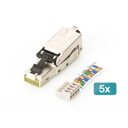 Digitus CAT 6A Feldstecker, STP mit Staubschutzkappe, Knickschutz - 5 Stk.