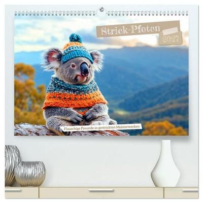 Strick-Pfoten - Flauschige Freunde in gestrickten Meisterwerken (hochwertiger Premium Wandkalender 2027 DIN A2 quer), Kunstdruck in Hochglanz