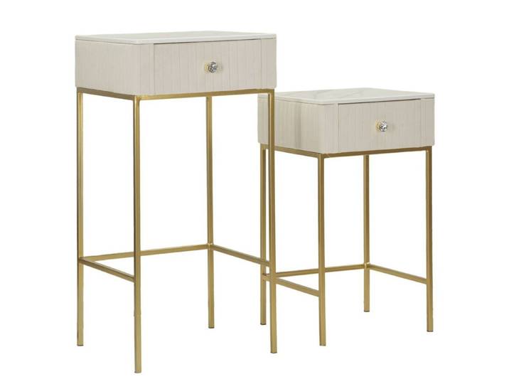 Natur24 Beistelltisch 2er Set Couchtische Alti verschiedene Größen Pinie MDF Metall Gold