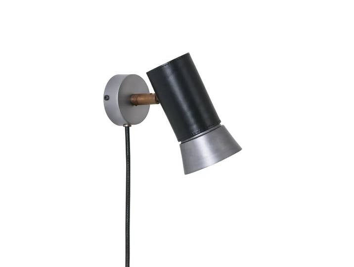 Konsthantverk Kusk Wandleuchte Rohes Eisen / schwarzes Leder