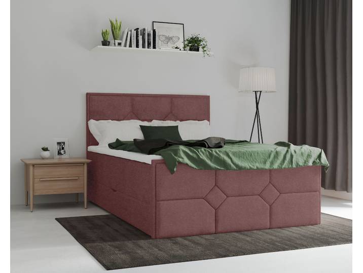 Boxspringbett HOME AFFAIRE Ambre , rot (burgunderrot), B:141cm L:210cm, Komplettbetten, Boxspringbett, mit Taschen-Federkernmatratze