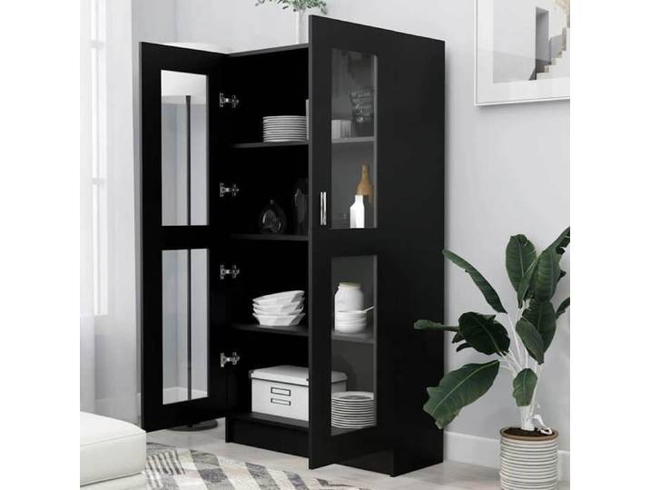 Bibliothèque de Rangement en Aggloméré Verre 82 5x30 5x150 cm noir Armoire De Rangement Salon Bibliothèque Rangement