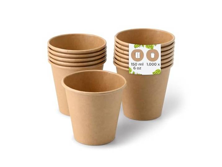 BIOZOYG 1000 Stück Kaffeebecher Pappbecher 150ml / 6 oz Ø 80 mm braun - Einwegbecher plastikfrei - Becher aus nachhaltiger Forstwirtschaft - Kaffeebecher Einweg