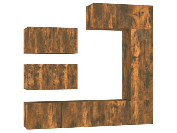 KGFHERENB 6-tlg. TV-Schrank-Set Wandmontage Lowboard Räuchereiche Platzsparende Wohnwand fürs Wohnzimmer: Sechs flexible Hängeelemente bieten strukturierte Ablageflächen für Medien.